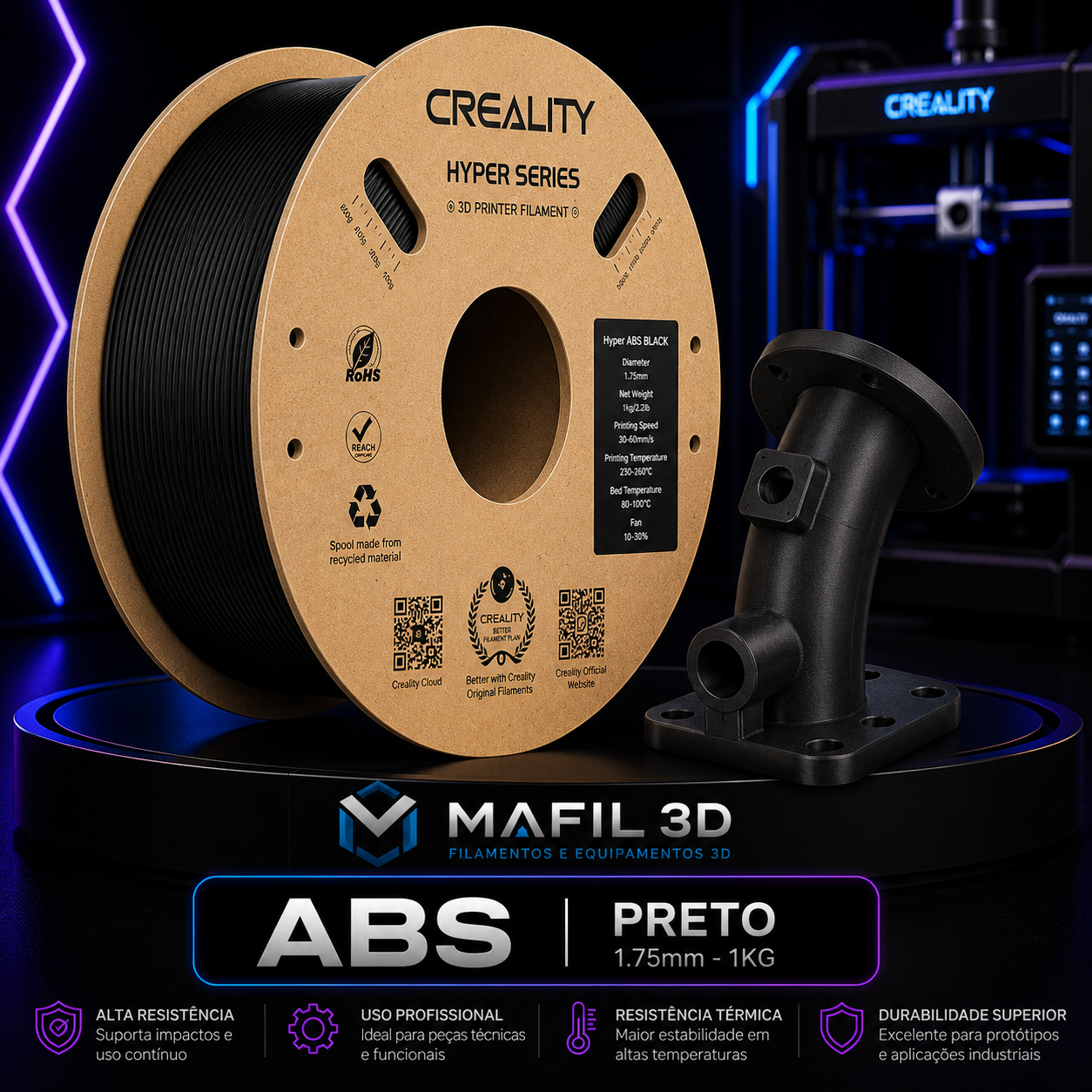 Filamento ABS Creality Preto 1kg – 1,75mm