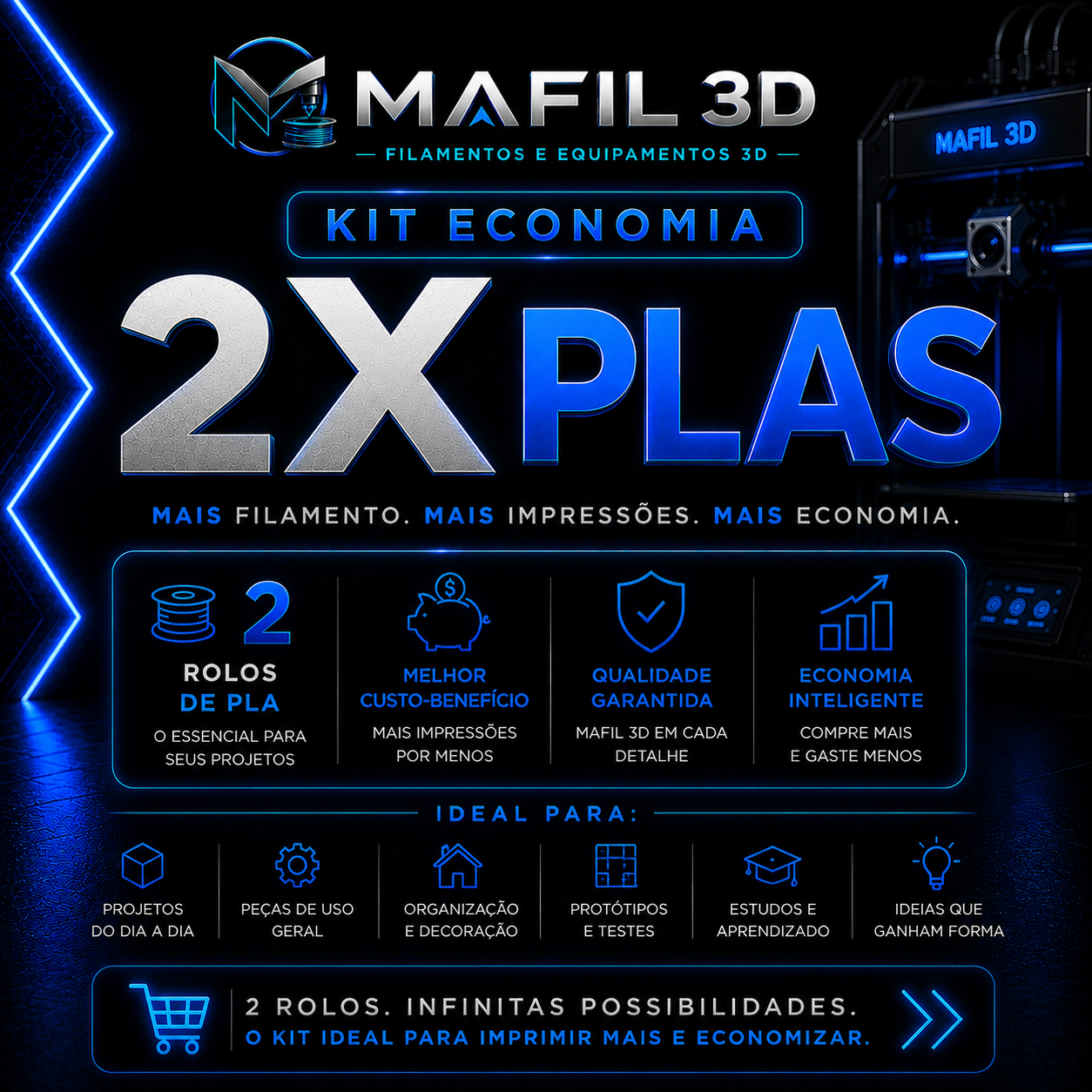 KIT ECONOMIA – 2 Filamentos PLA de Alta Performance