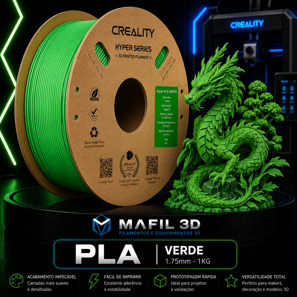 Filamento PLA Creality Verde 1kg – 1,75mm